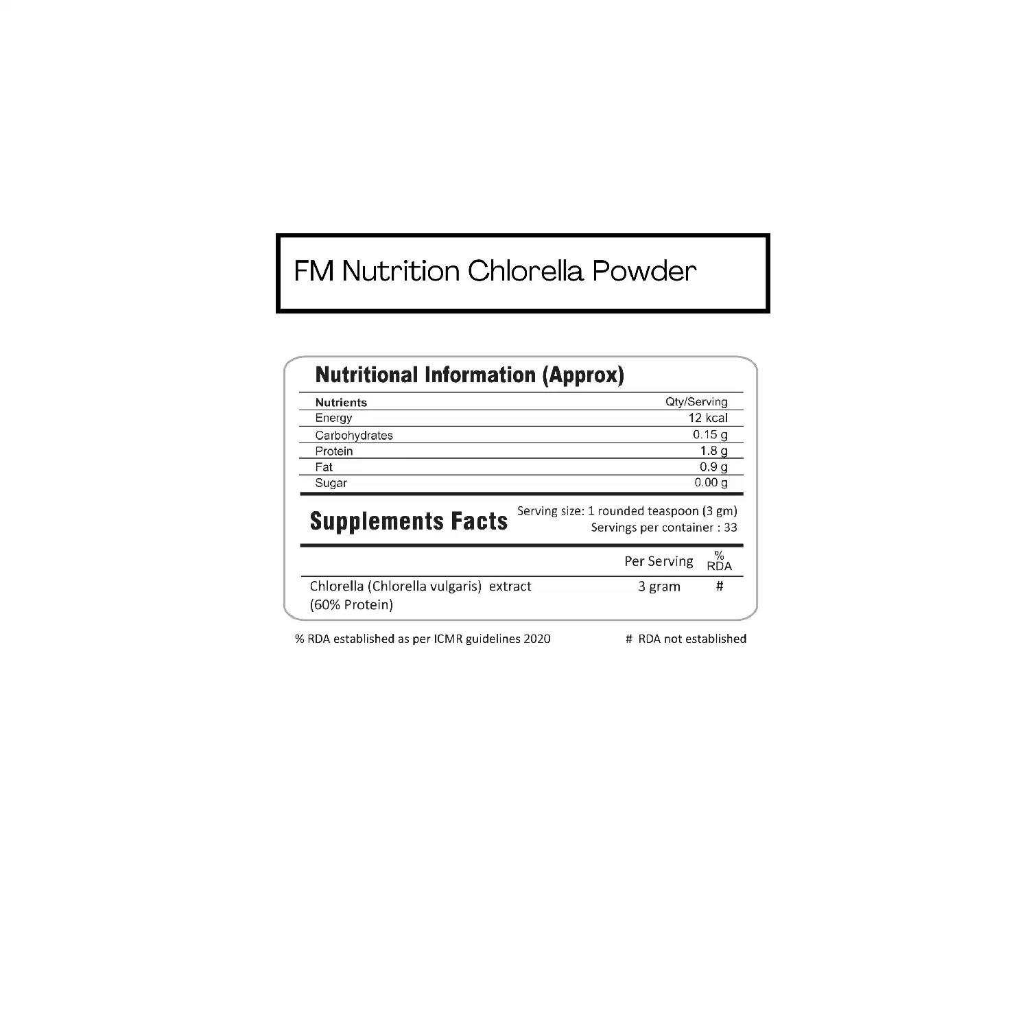 FM Nutrition Chlorella Powder, Vegan, 100gm