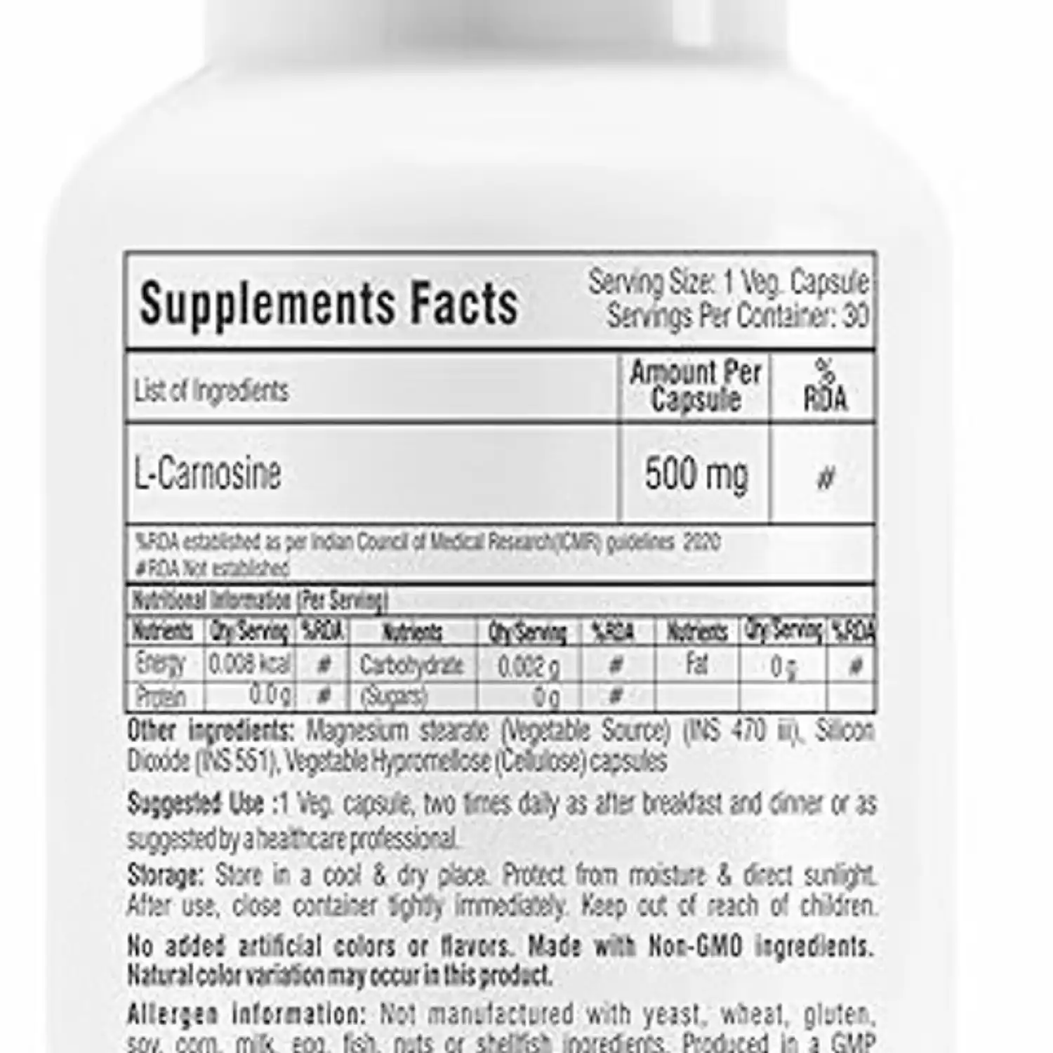 Trexgenics L-Carnosine 500, 30 Veg Capsules